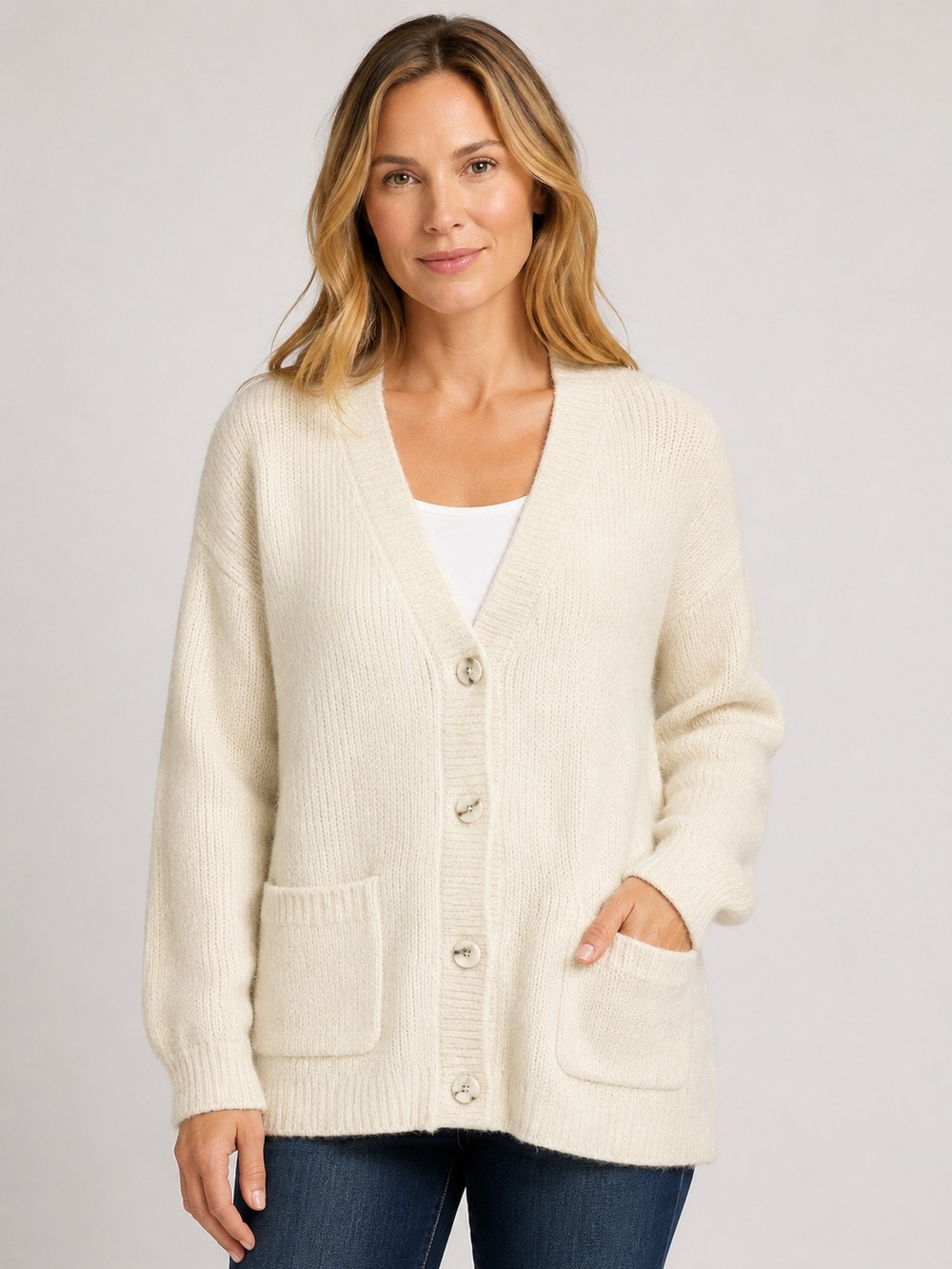 Nordstrom Women’s XL 14/16 Granny core Cream Cardigan Pockets Marbled Buttons